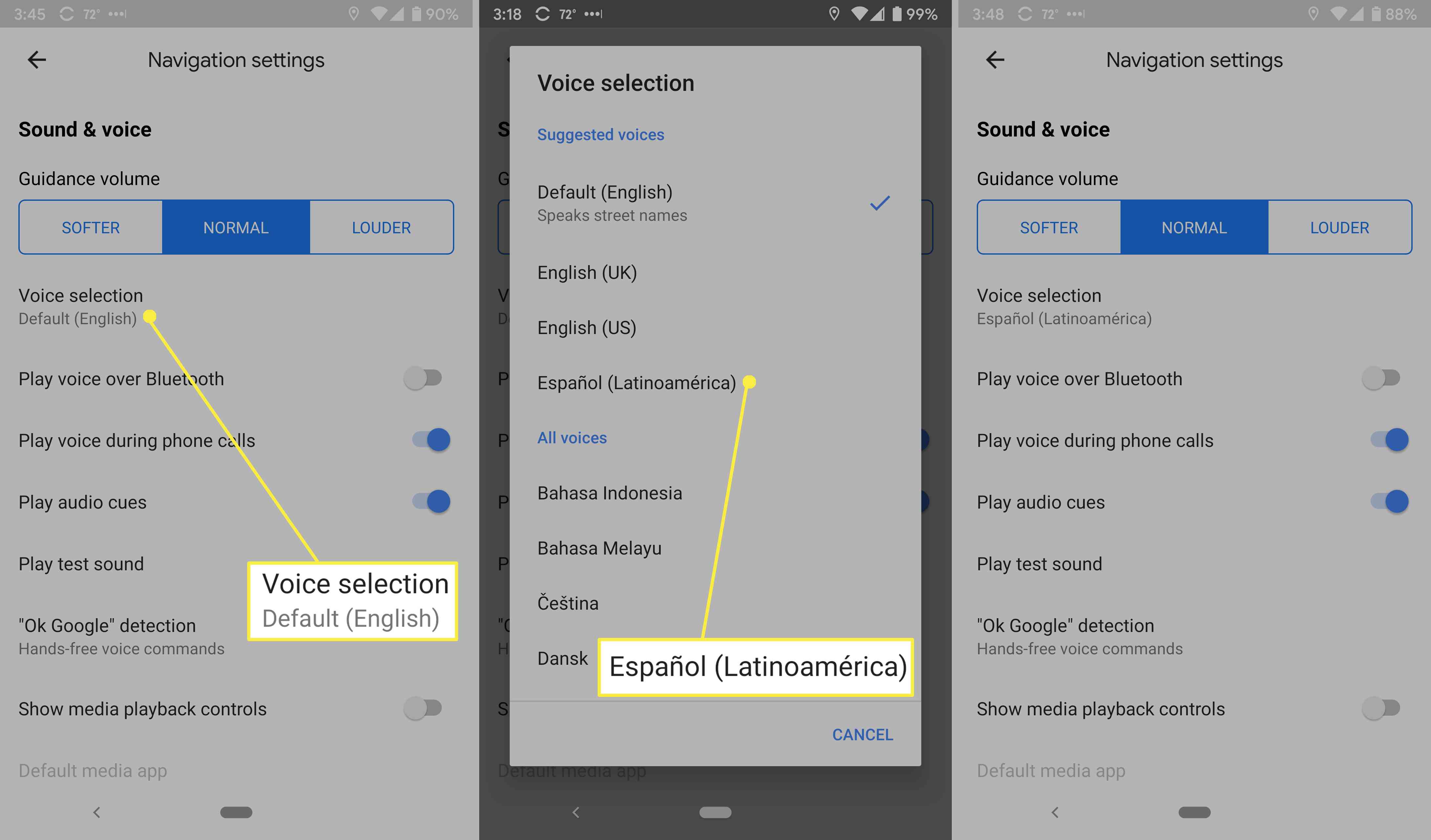 Změna jazyka hlasu v Mapách Google.