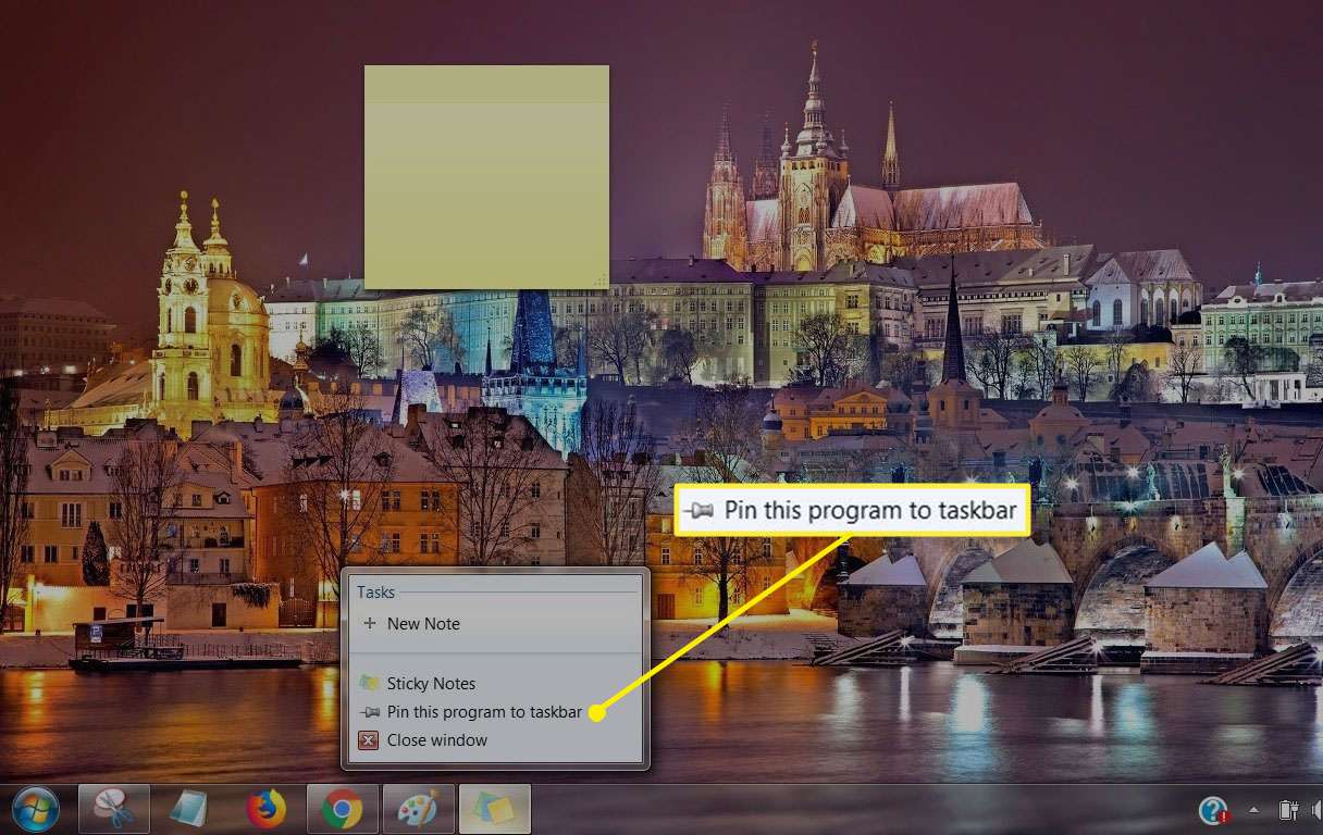 Screenshot připnutí tohoto programu na hlavní panel