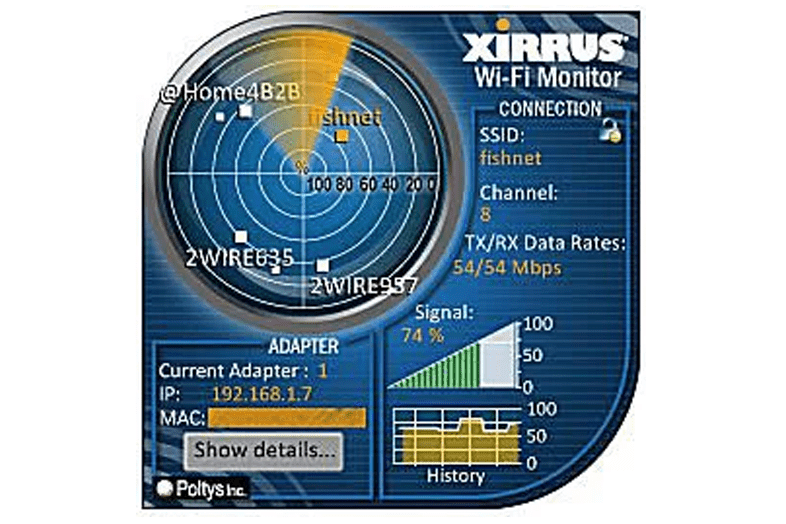 Miniaplikace Windows Xirrus Wi-Fi Monitor