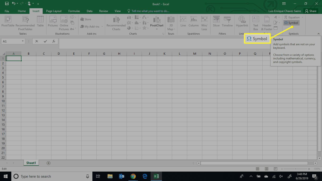 Umístění nabídky Excel Symbol