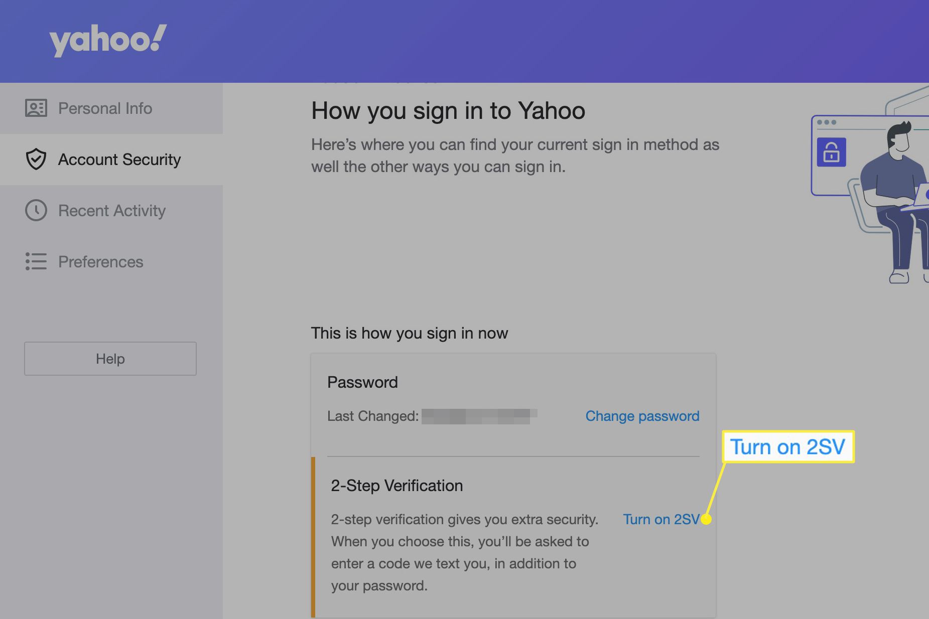 Zapněte odkaz na dvoufázové ověření v Yahoo Mail