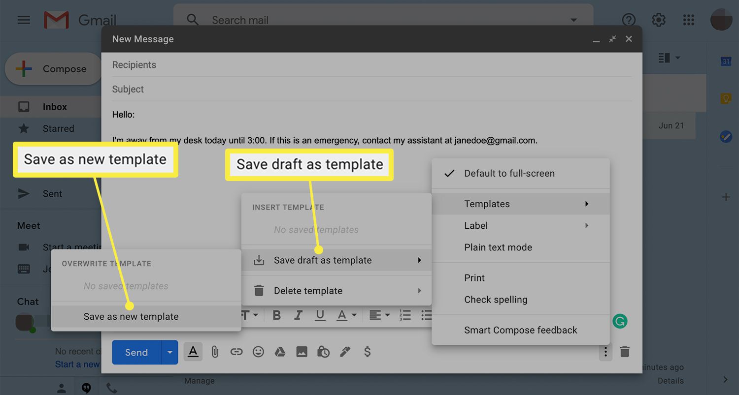 Možnost uložit e-mail jako novou šablonu v Gmailu