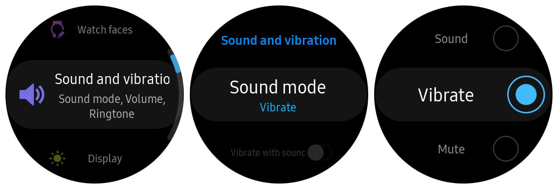 Screenshot umožňující vibrace na Samsung Gear S3