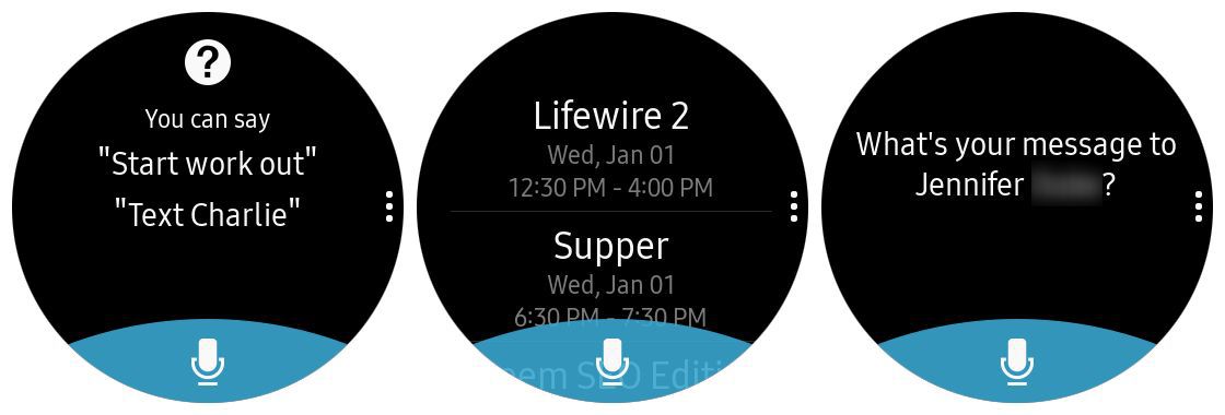 Screenshoty používání hlasu s Samsung Gear S3