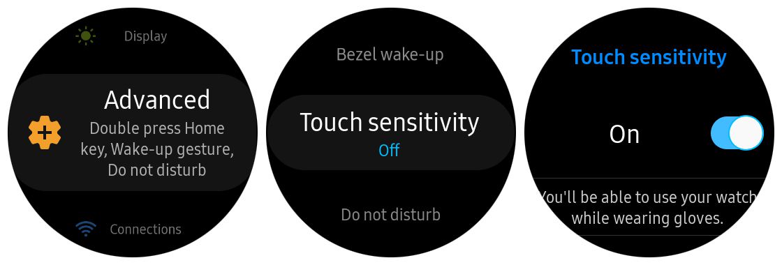 Screenshoty nastavení citlivosti Samsung Gear S3