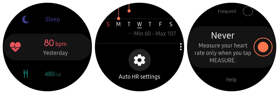 Screenshot deaktivace funkce Auto HR na Samsung Gear S3