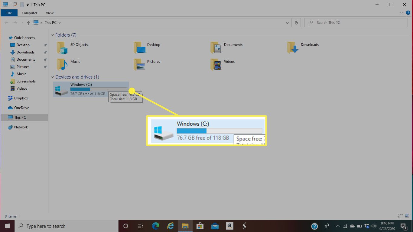 Disk C: Drive ve Windows 10