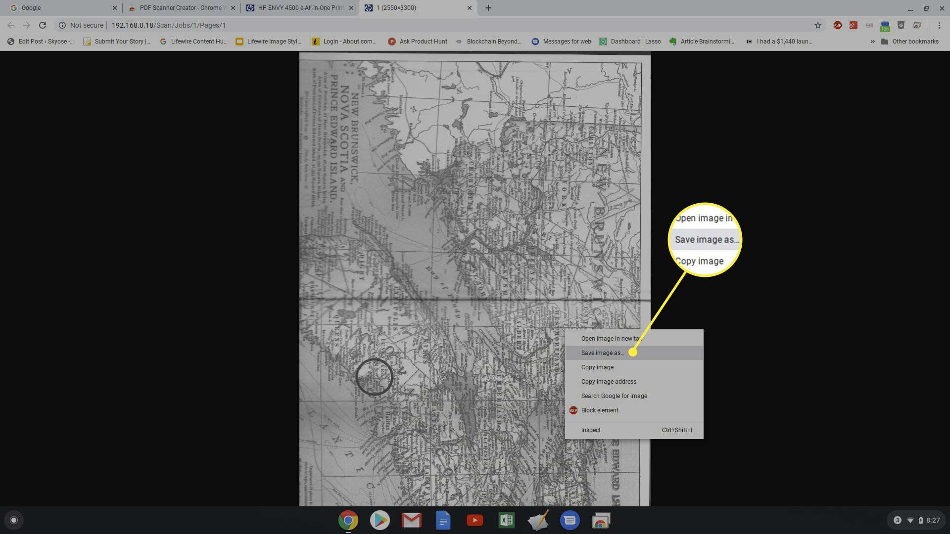 Screenshot dokončeného webového skenování HP