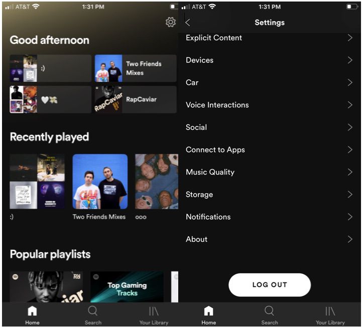 Odhlášení z mobilní aplikace Spotify k řešení chyb při přehrávání skladeb