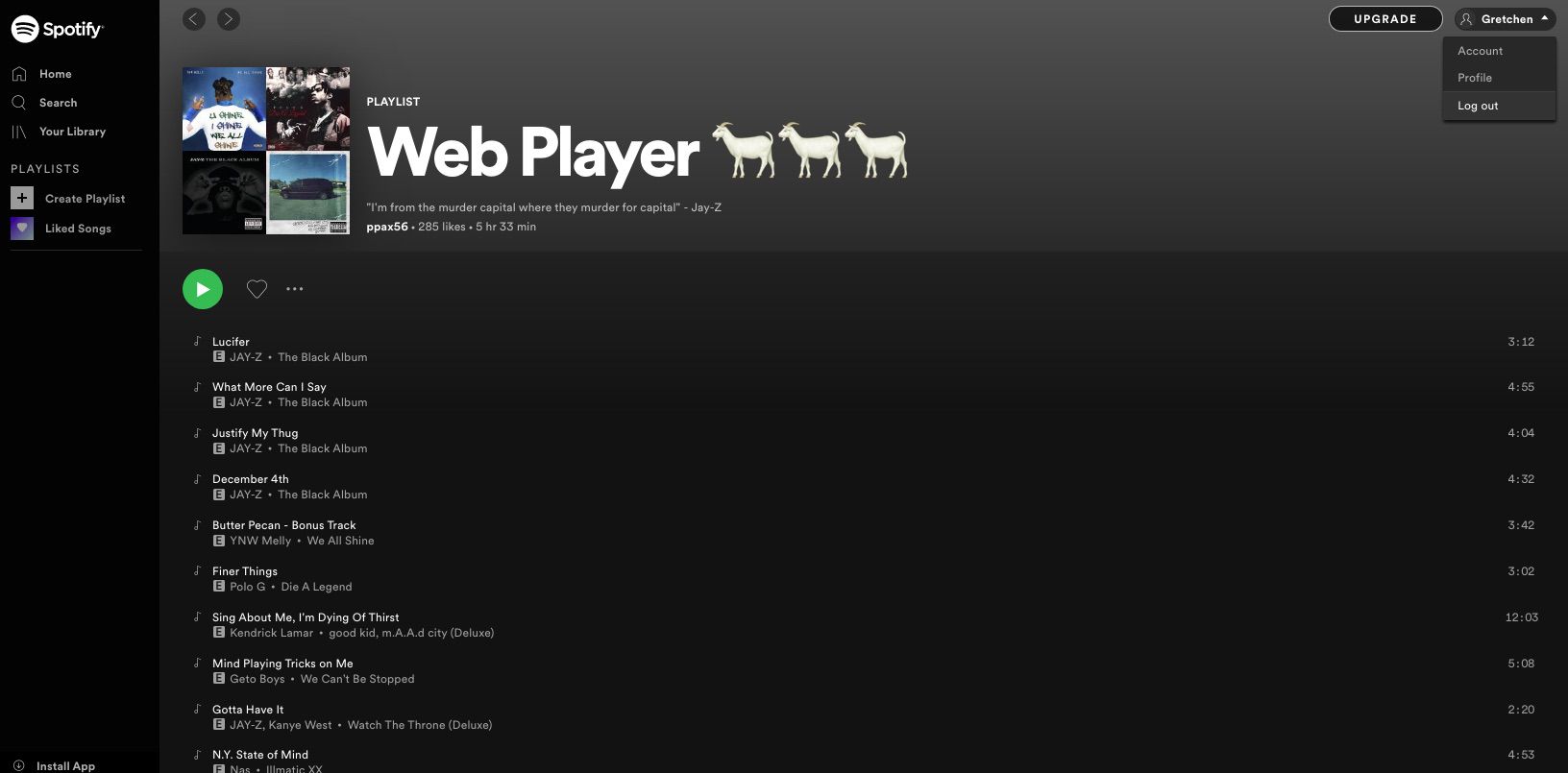 Odhlášení z Spotify na webu k řešení chyb při přehrávání skladeb