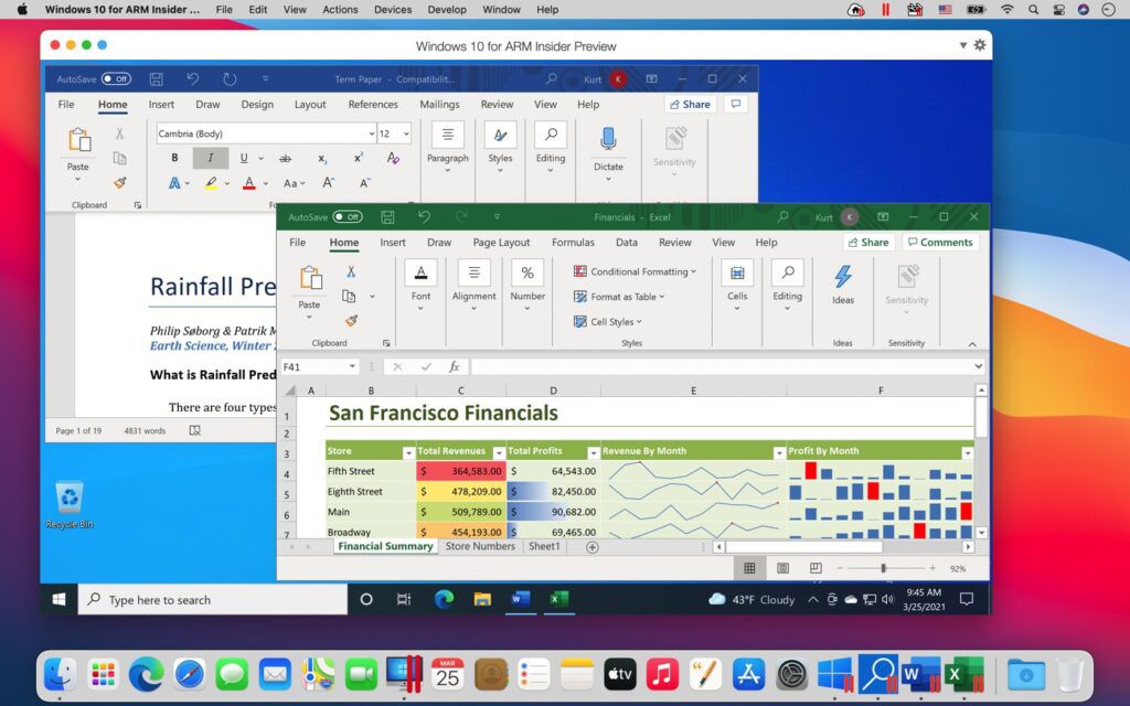 Microsoft Word a Excel běžící v Parallels na M1 Mac