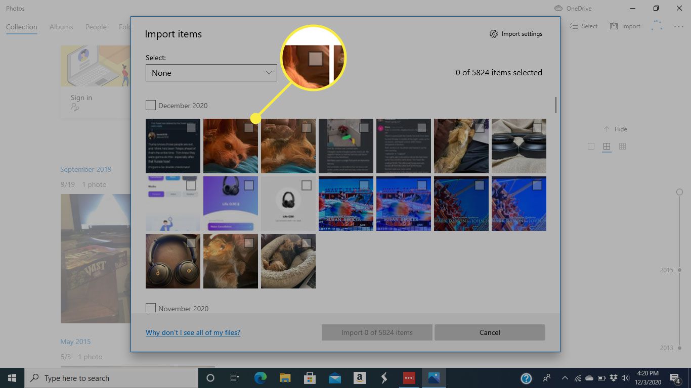 Pole pro výběr ve Windows 10 Photos
