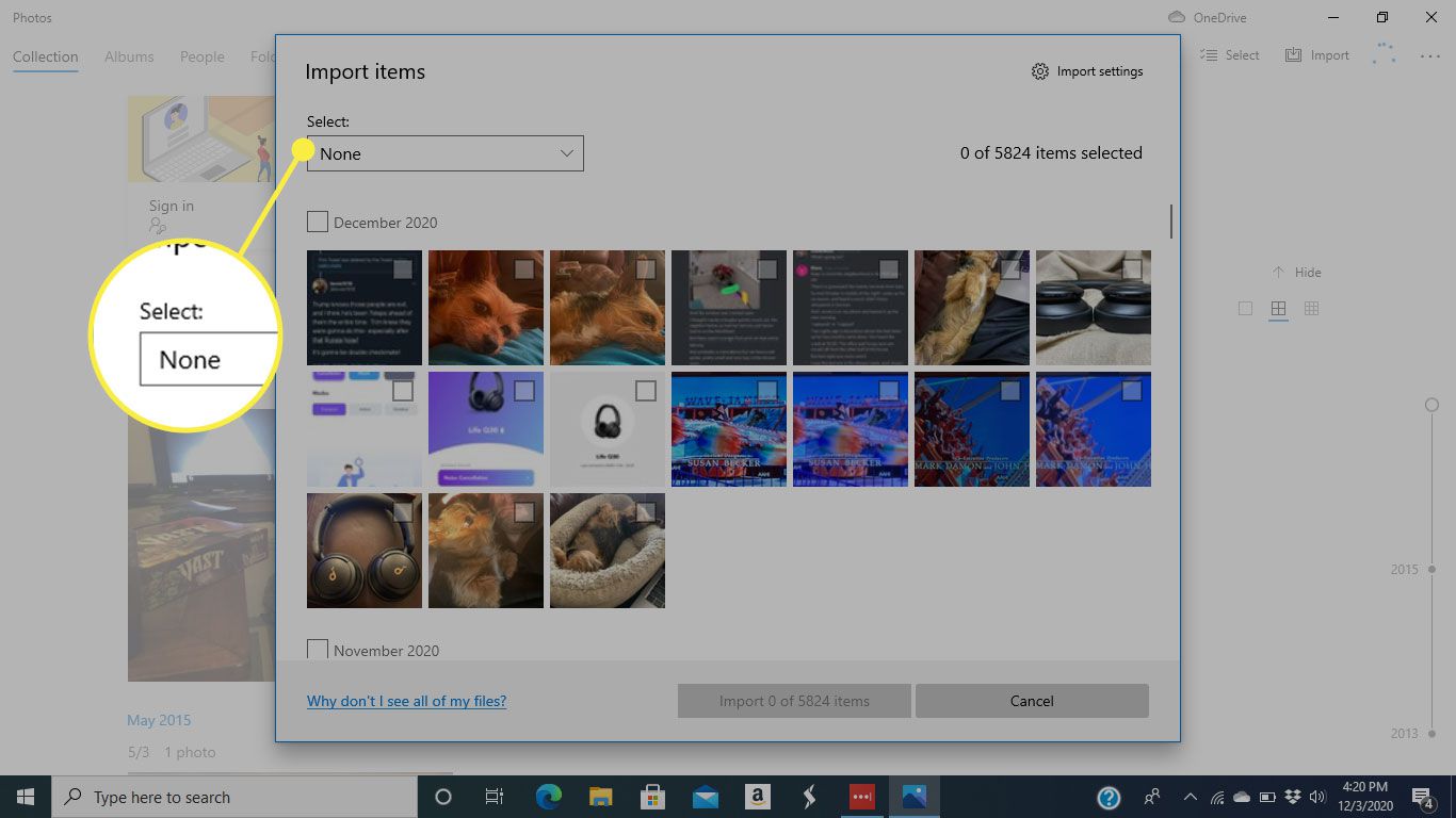 Nabídka Vybrat v aplikaci Fotky pro Windows 10