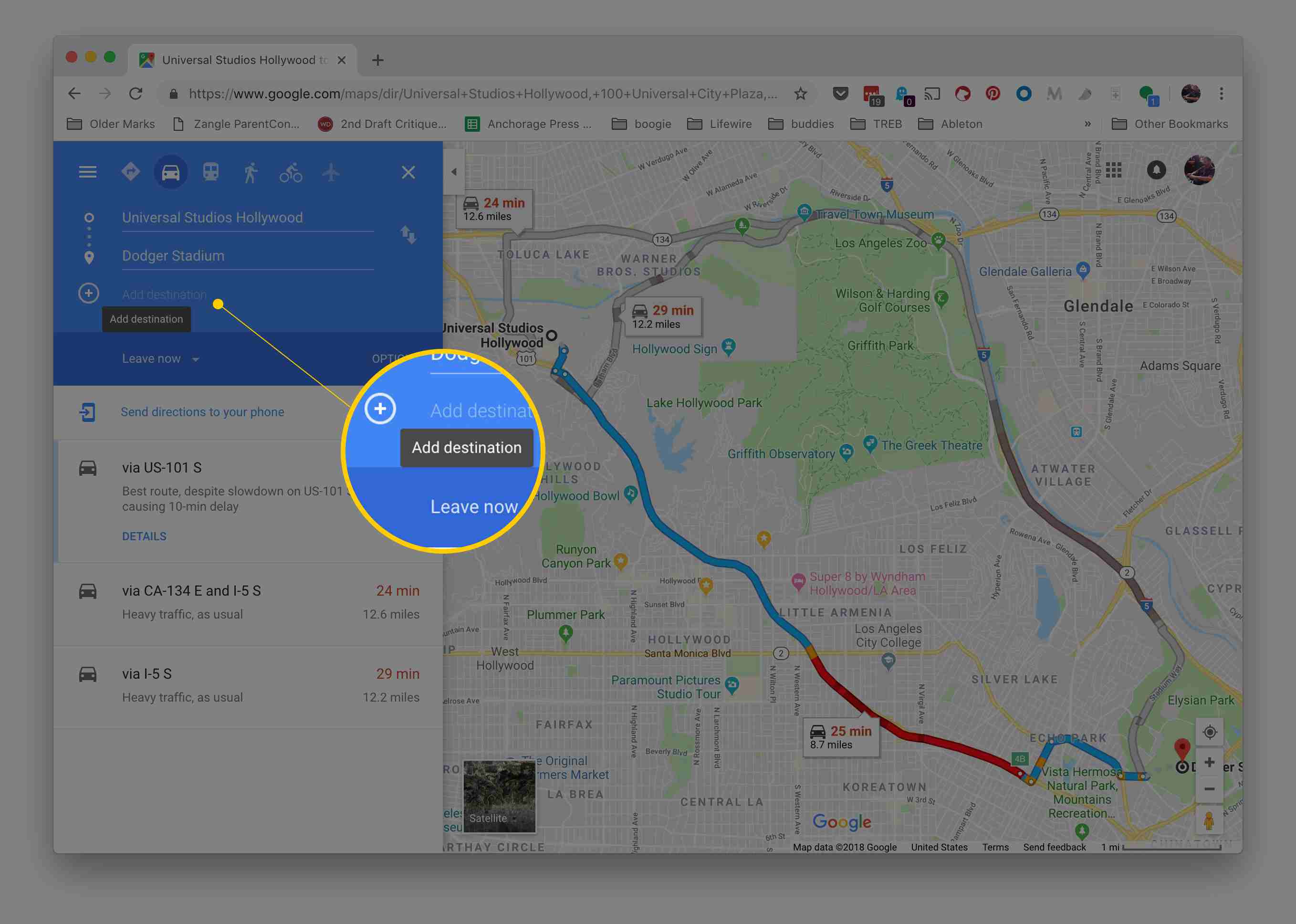 Přidejte cíl v Mapách Google přes Chrome v systému macOS