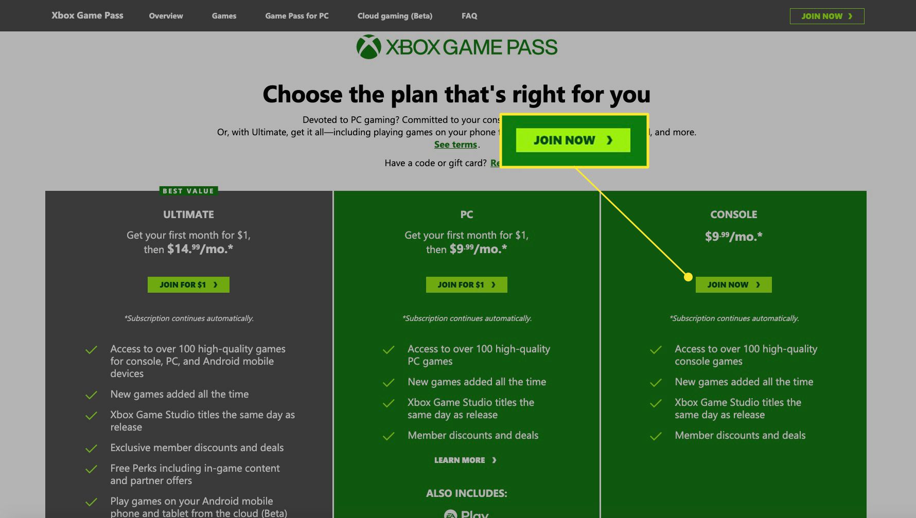 Zvýrazněný Xbox Game Pass s připojením