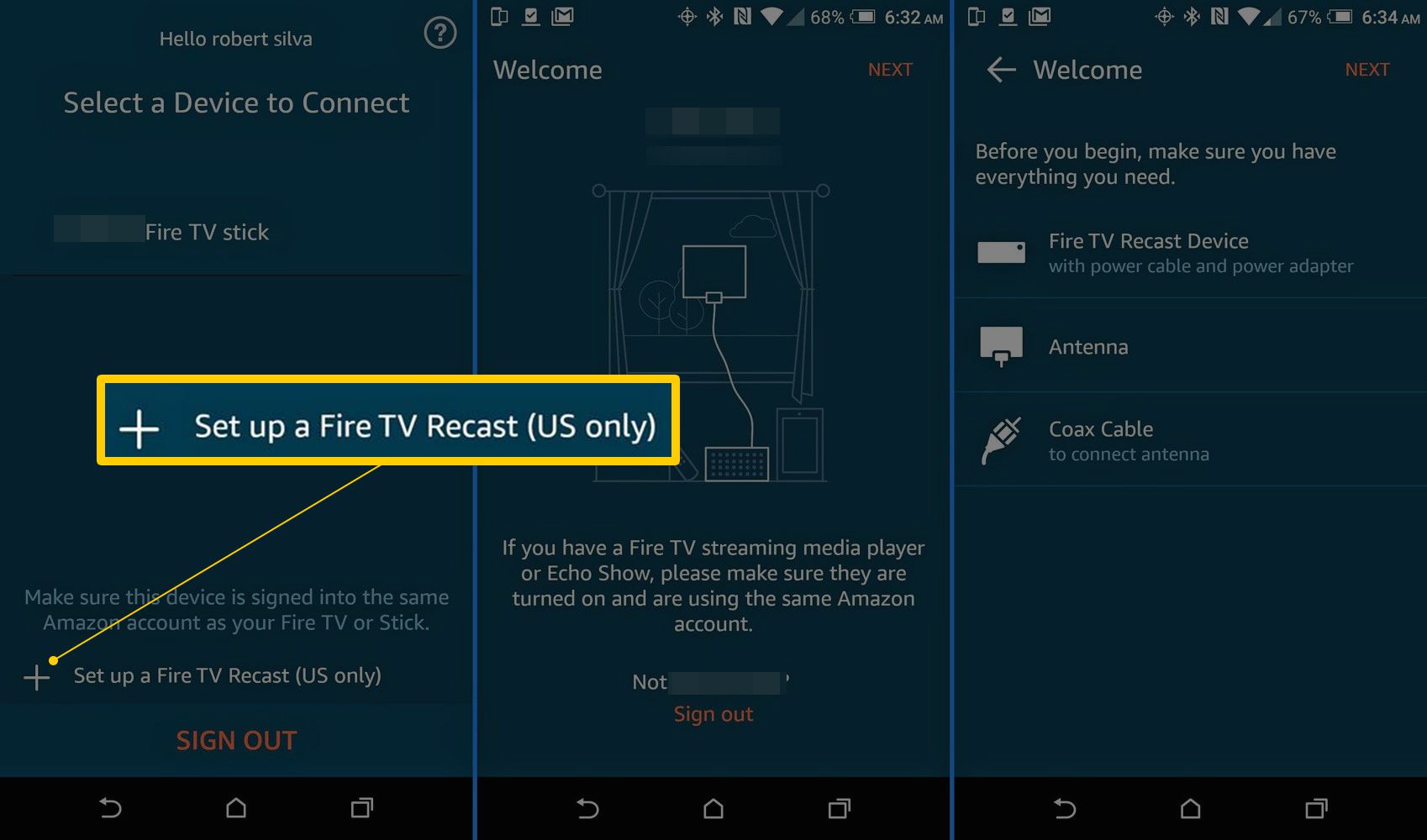 Aplikace Amazon Fire TV pro chytré telefony - vyberte Fire TV Recast