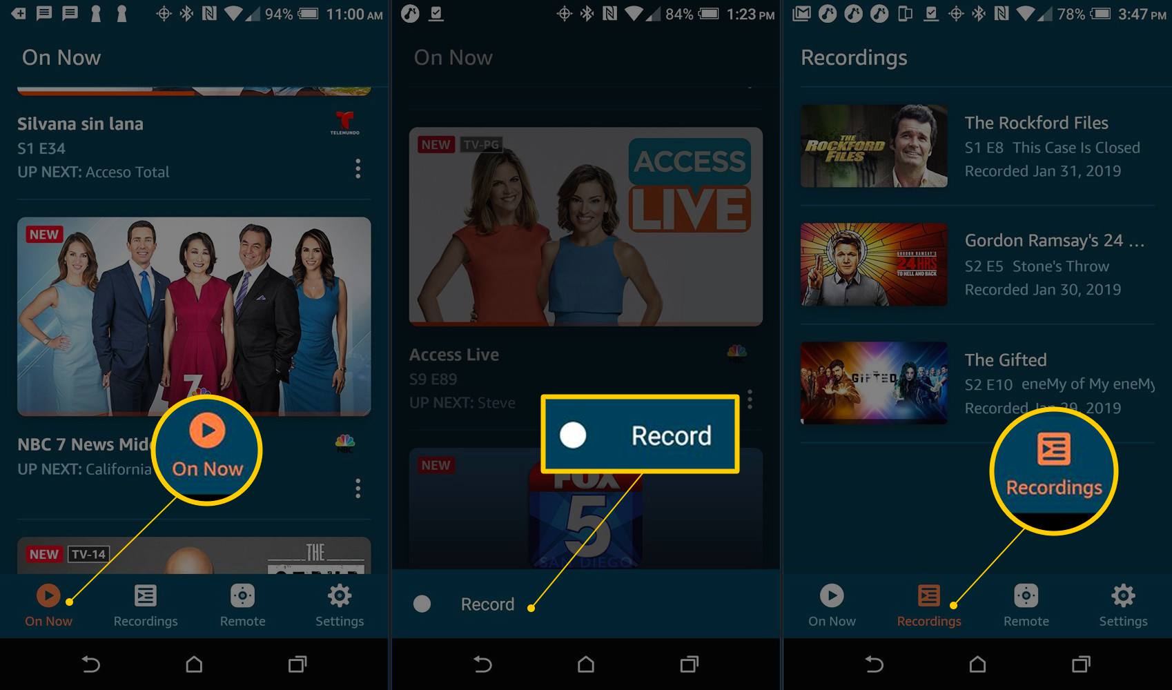 Aplikace Amazon Fire TV pro Android - Fire TV Recast Live nebo Record