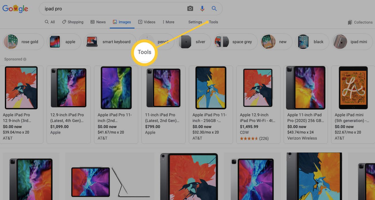 Tlačítko Nástroje pro výsledky vyhledávání obrázků Google