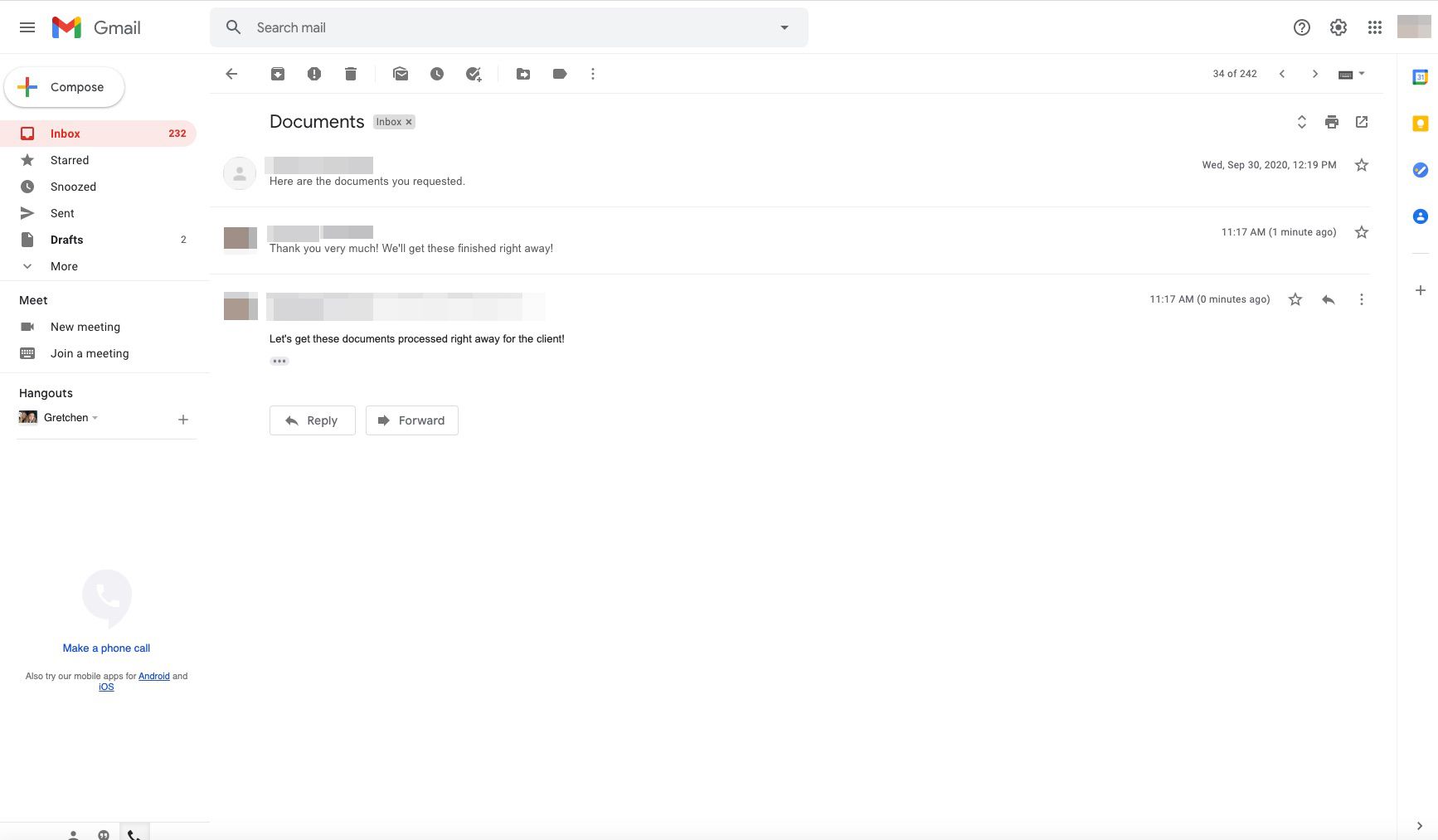 Vlákno konverzace v Gmailu