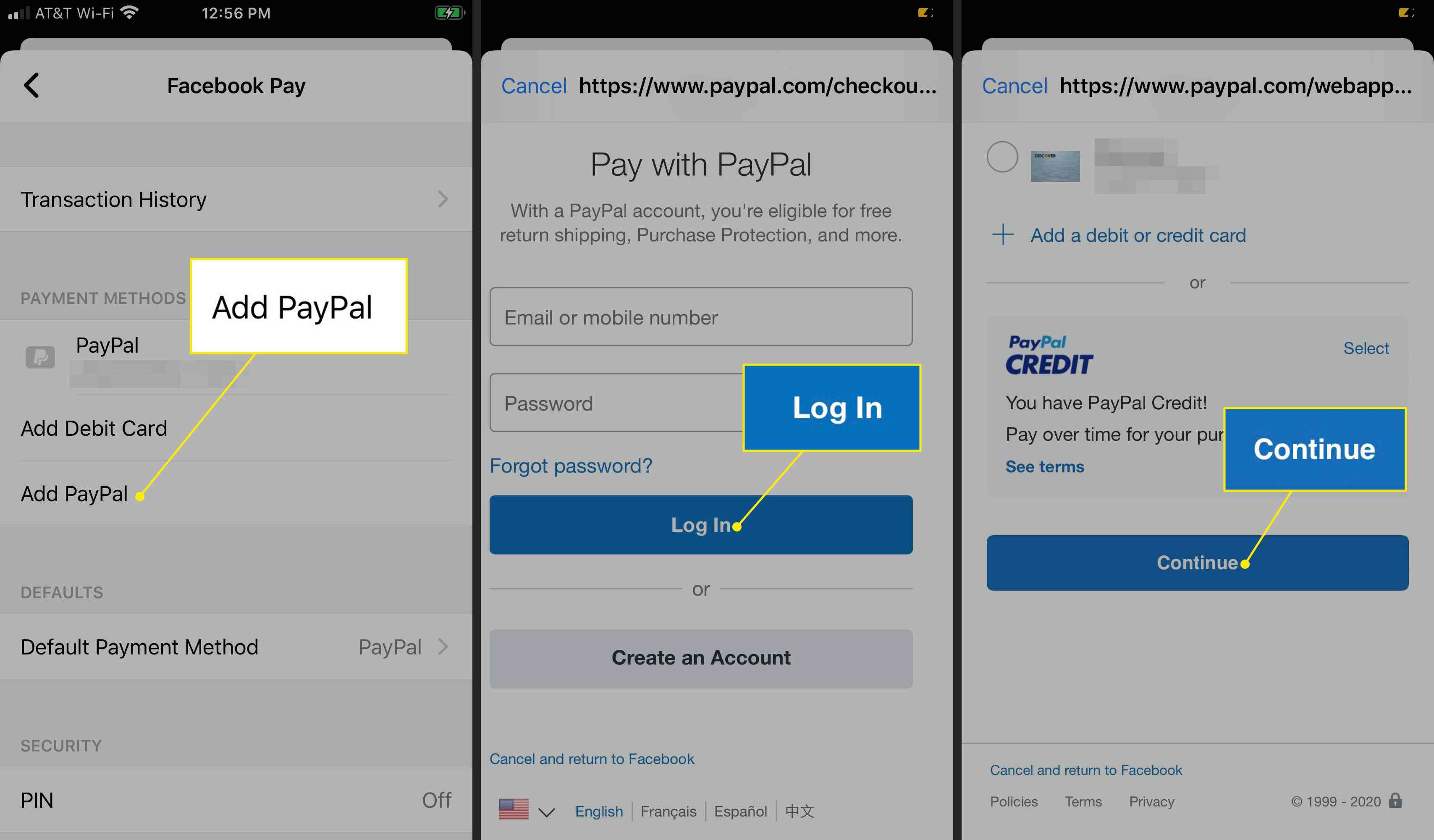 Přidání PayPal na Facebook Pay