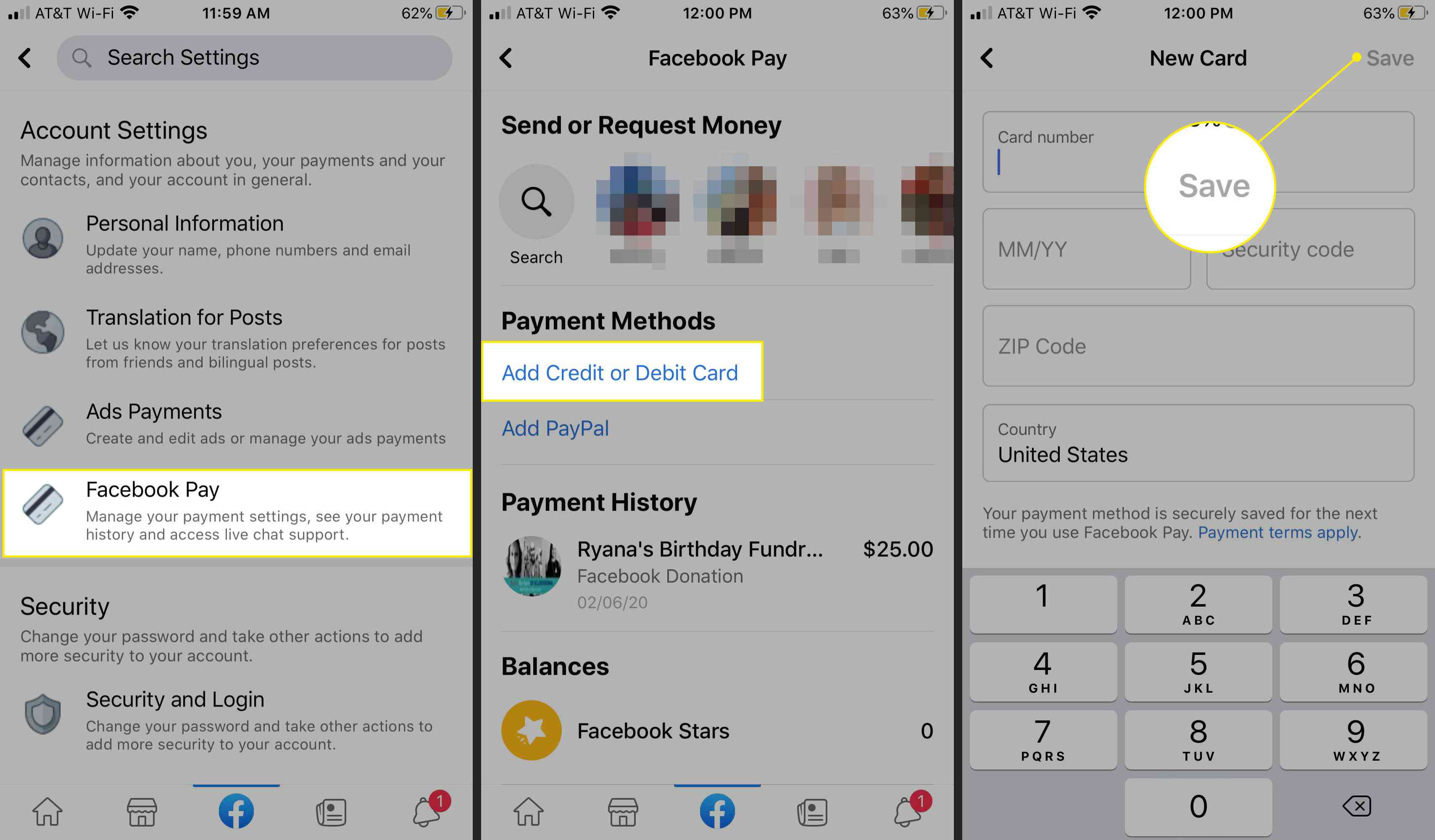 Facebook Pay a přidání karty do Messengeru