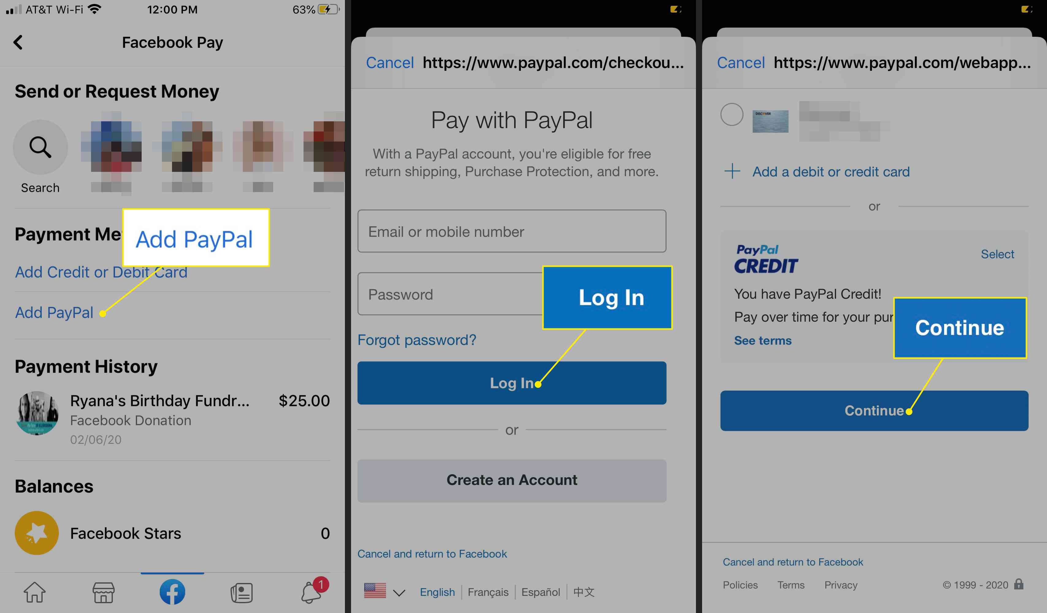 Přidání účtu PayPal do Messengeru