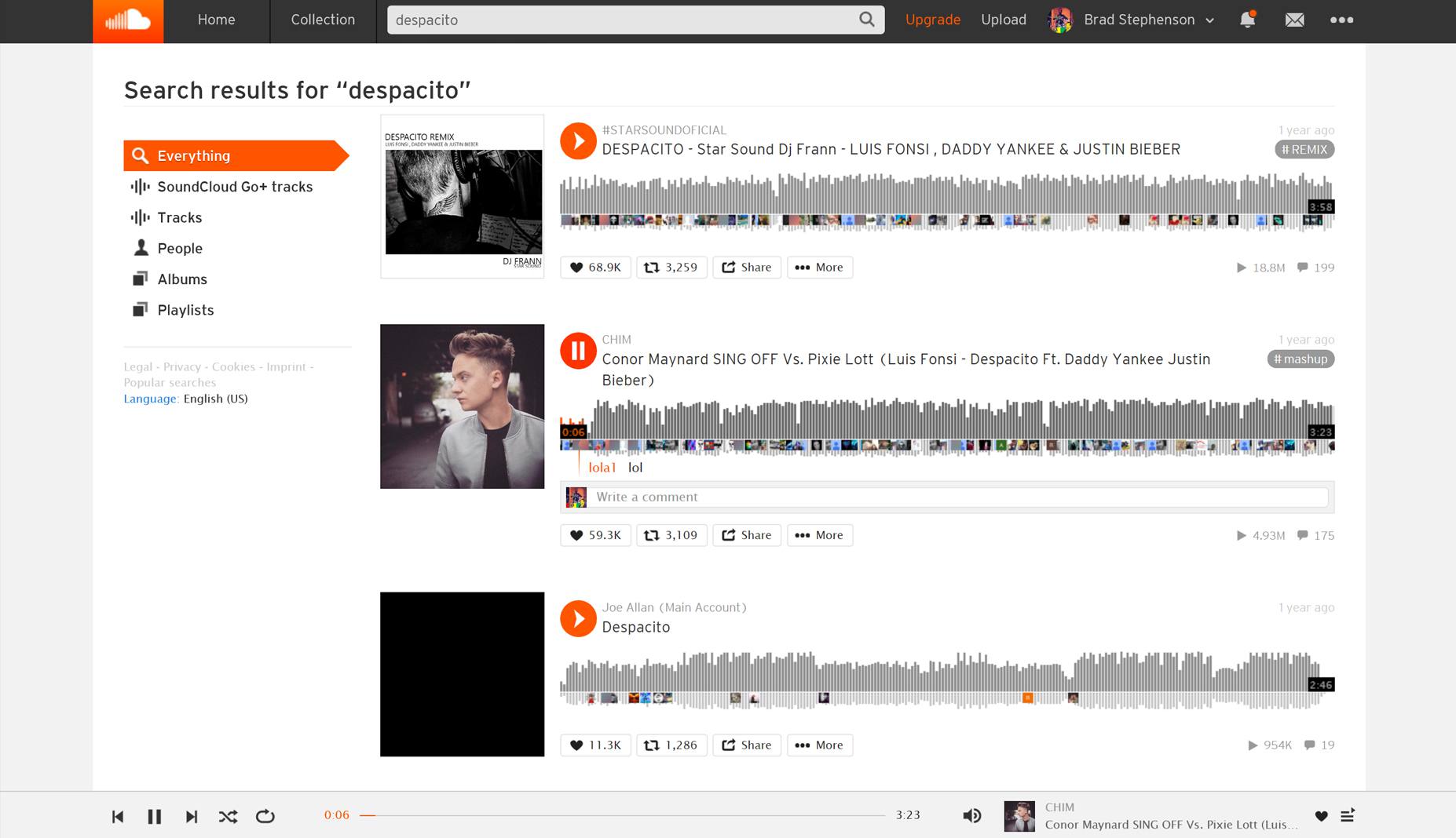 Webová verze SoundCloud.