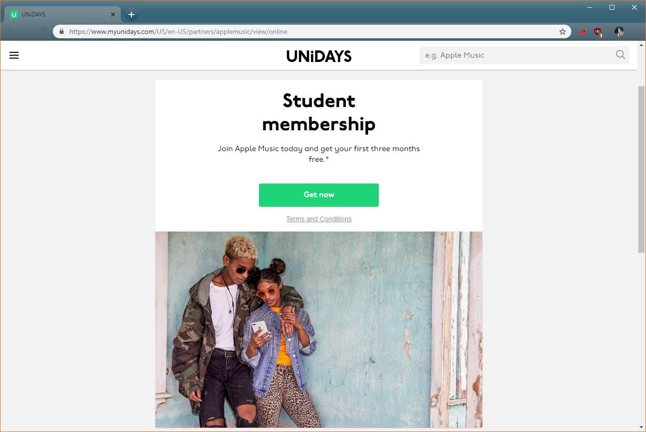 Snímek obrazovky portálu Unidays Apple Music