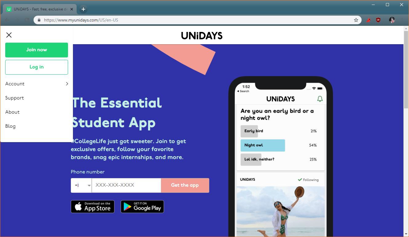 Nyní se připojí snímek obrazovky hlavního menu Unidays
