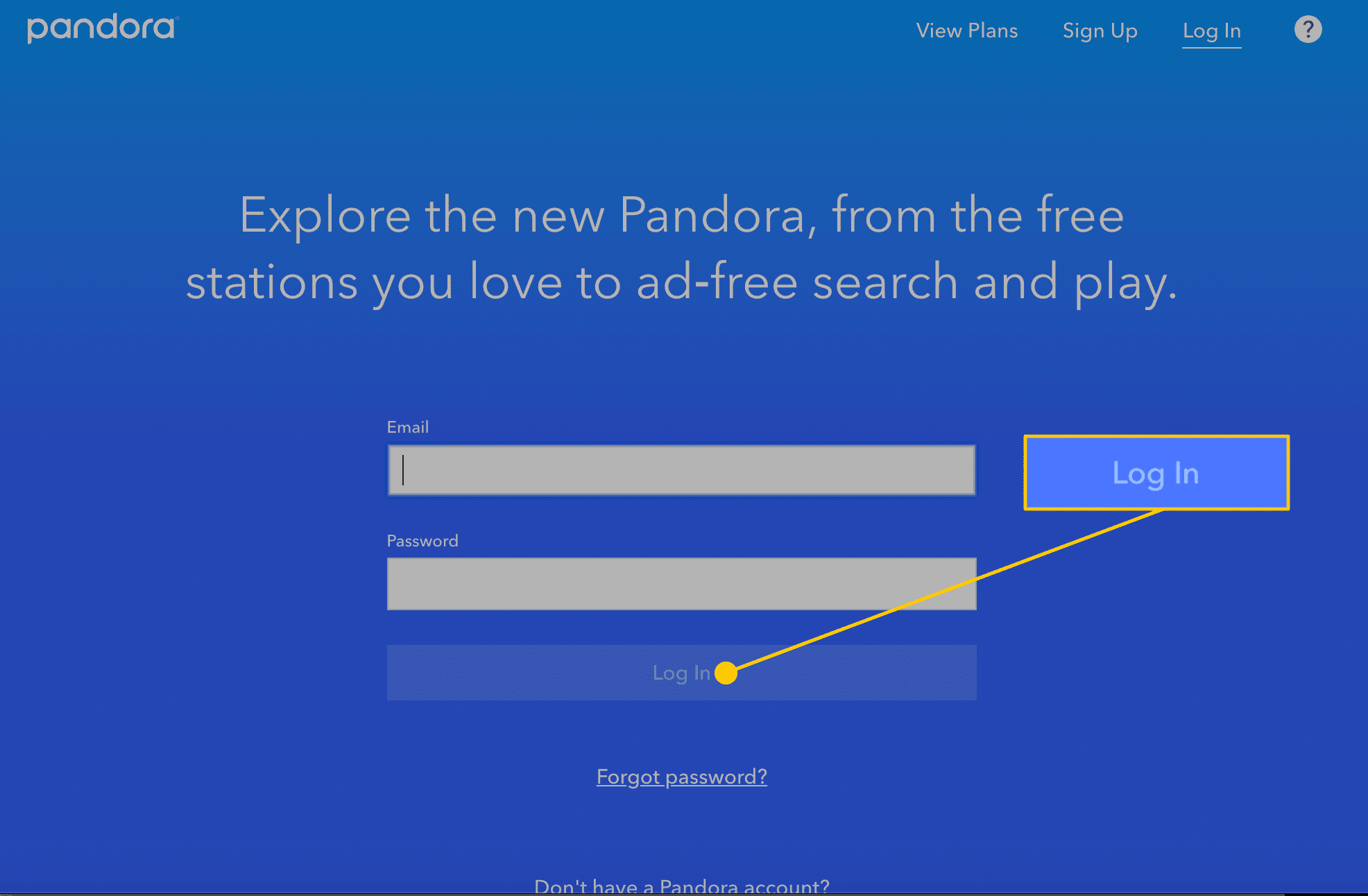 Tlačítko přihlášení v Pandoře na webu