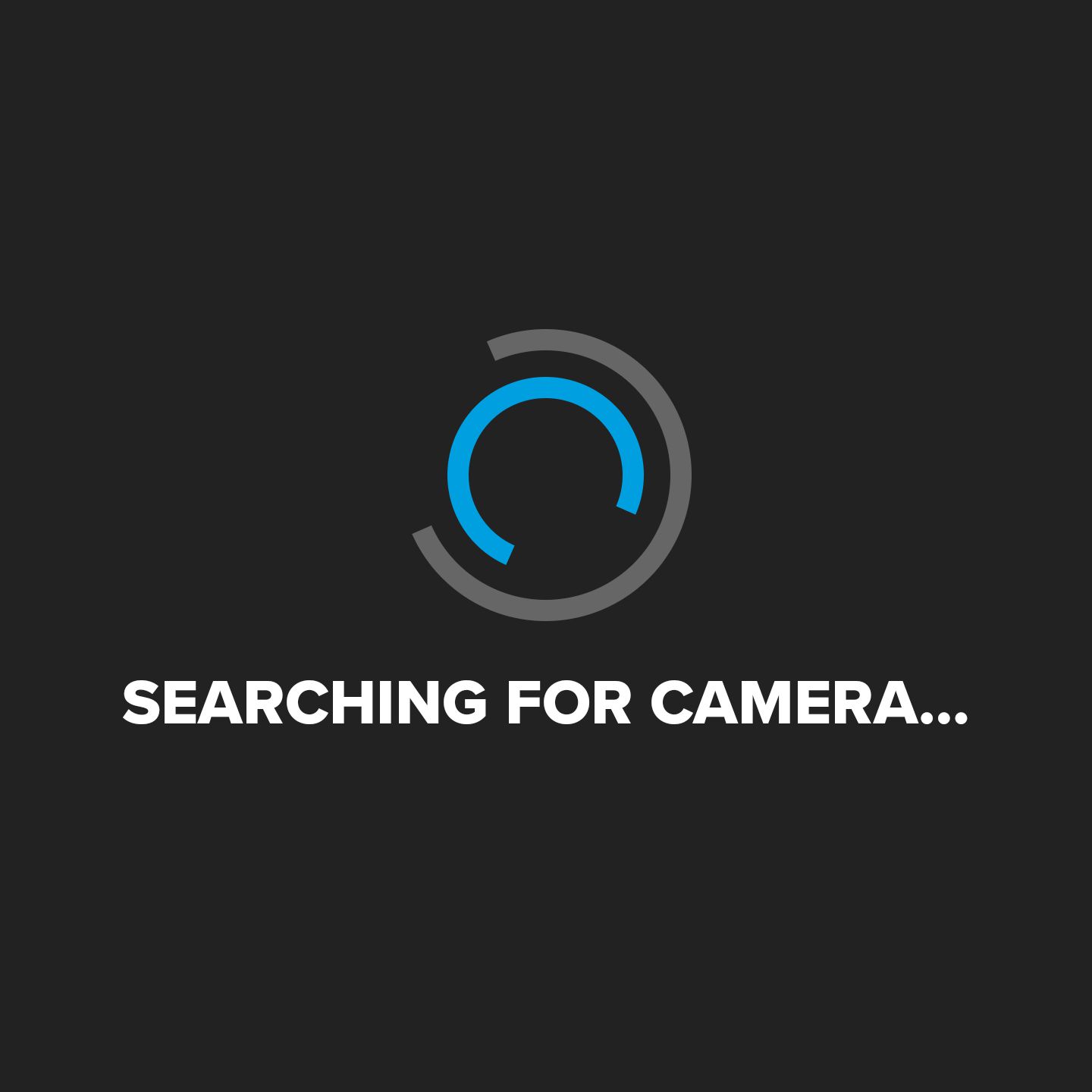 Obrazovka aplikace „Hledání kamery“ GoPro.