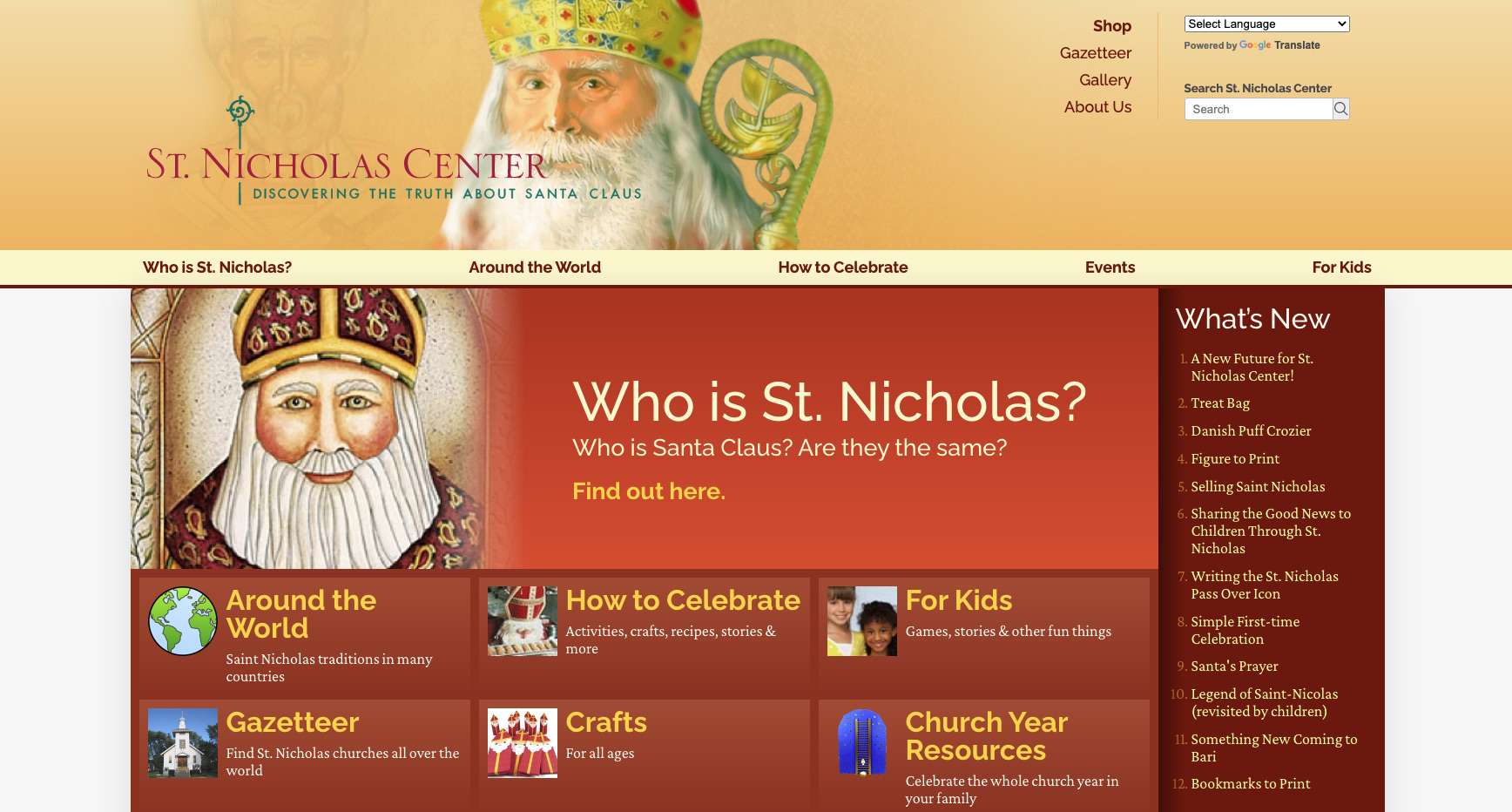Webové stránky St. Nicholas Center pro poznávání skutečného Santa Clause