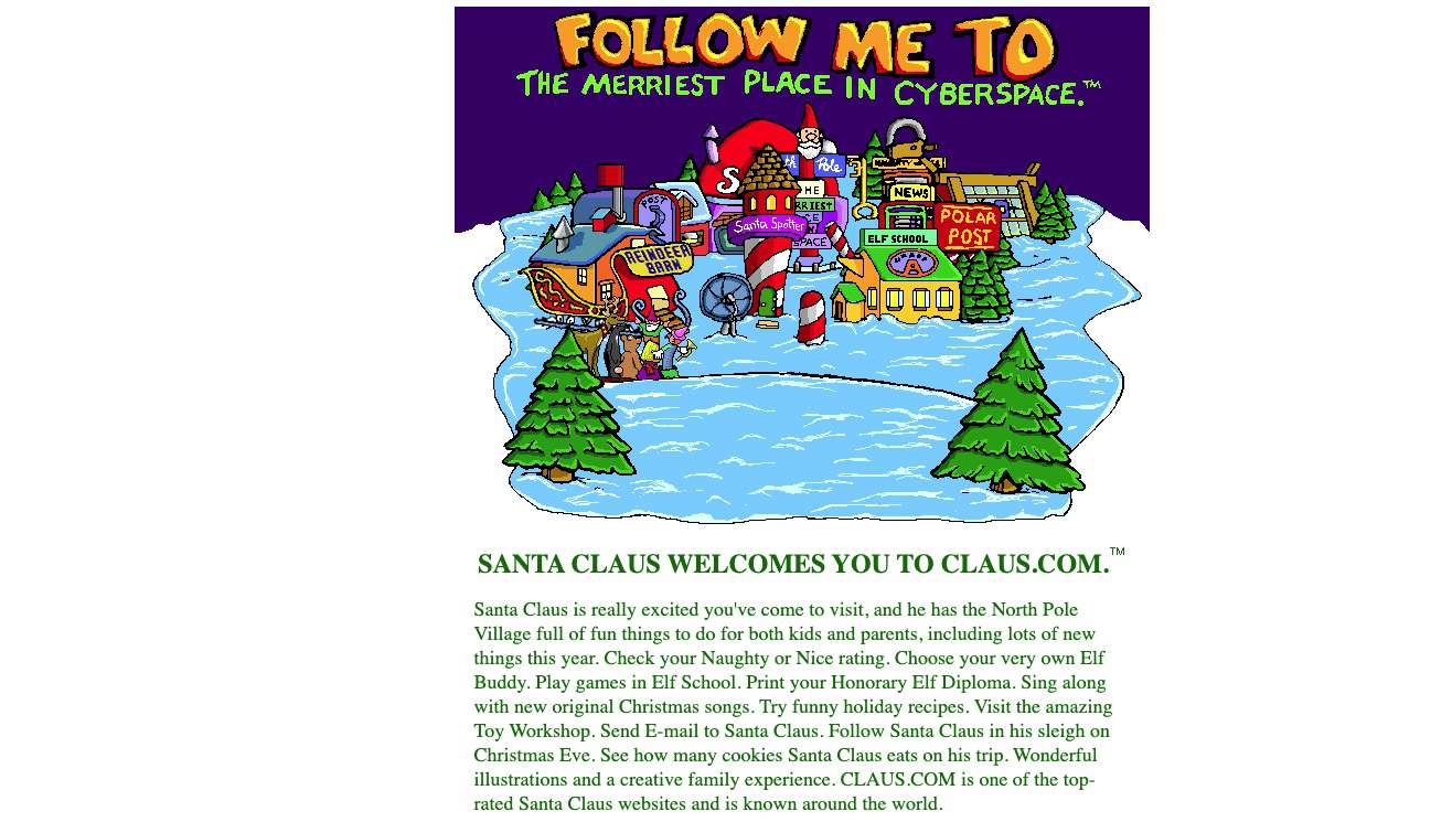 Web aktivity Claus.com Santa