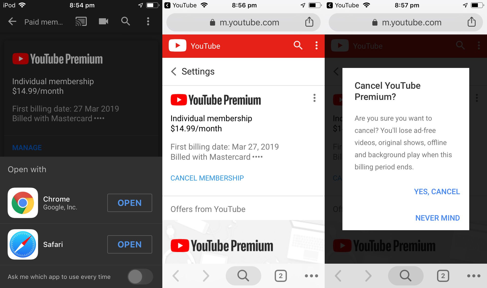 Zrušení YouTube Premium na mobilu.