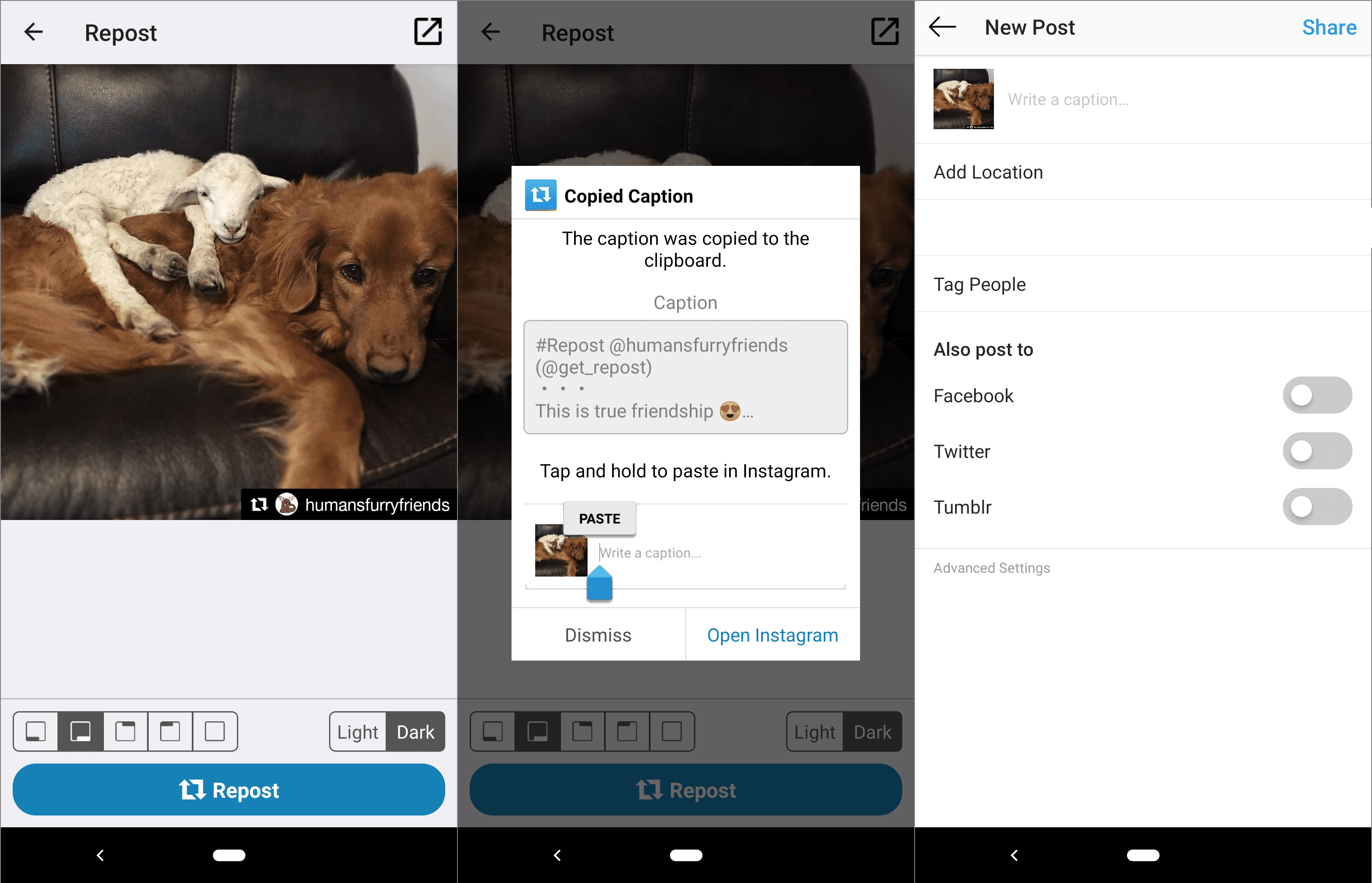 Jak používat aplikaci Android Repost pro opětovné sdílení obrázků Instagramu