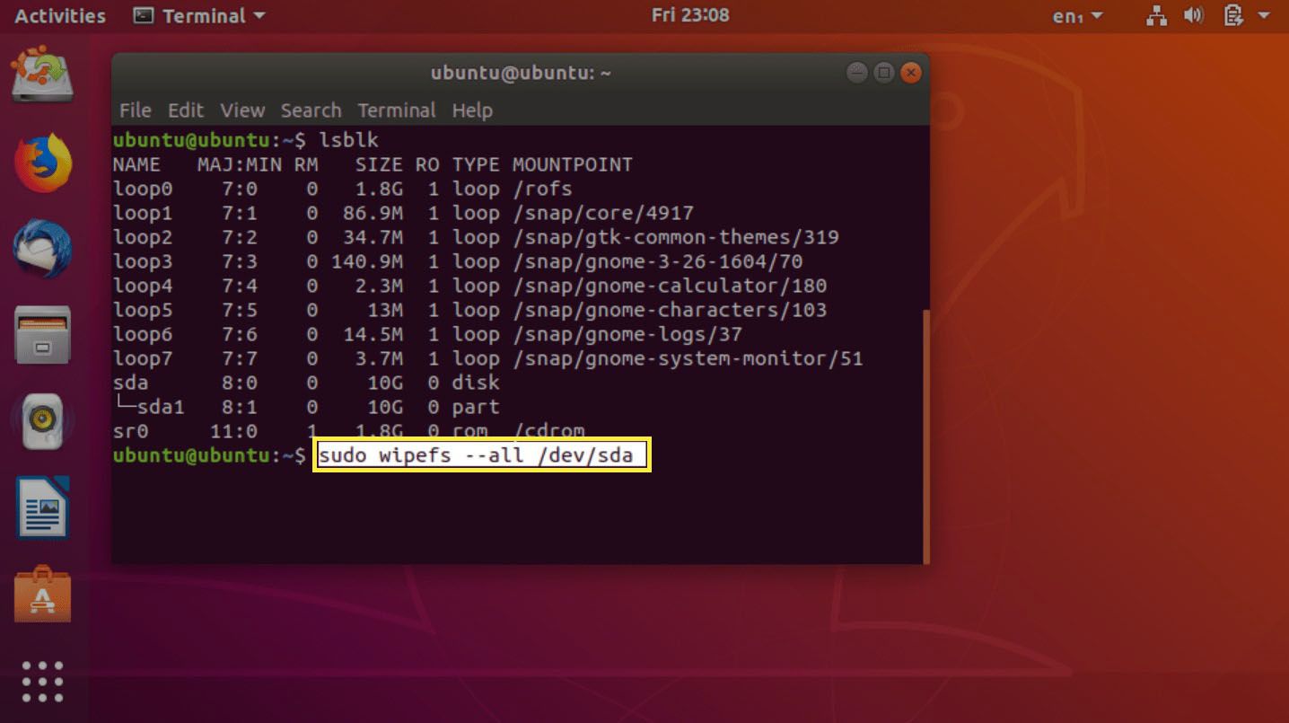 Aplikace Ubuntu Terminal s příkazem připraveným k provedení