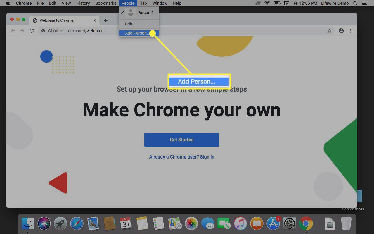 Příkaz Přidat osobu v prohlížeči Chrome