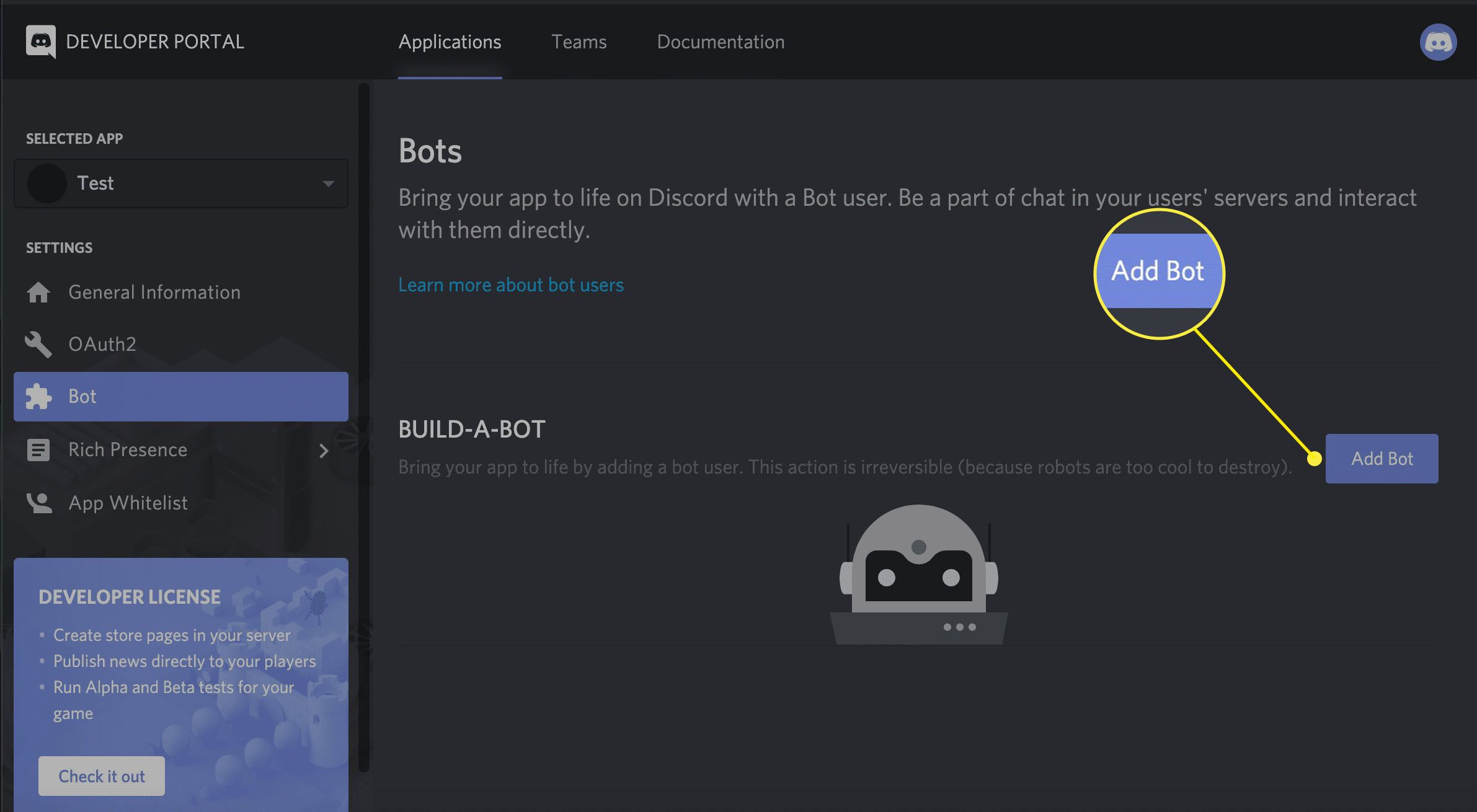 snímek obrazovky Discord Bots