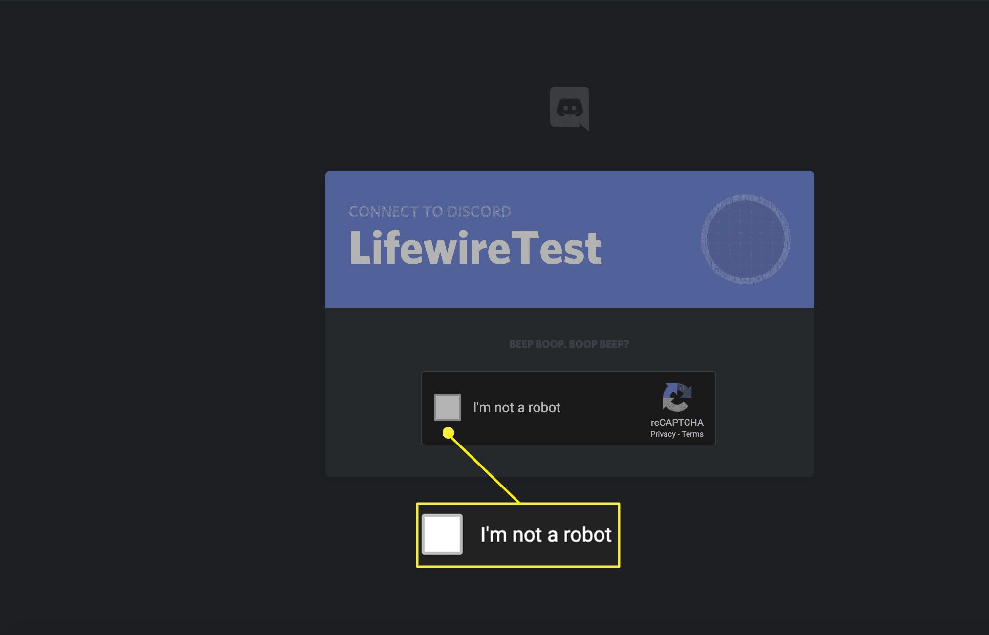 snímek obrazovky rozhraní Discord CAPTCHA