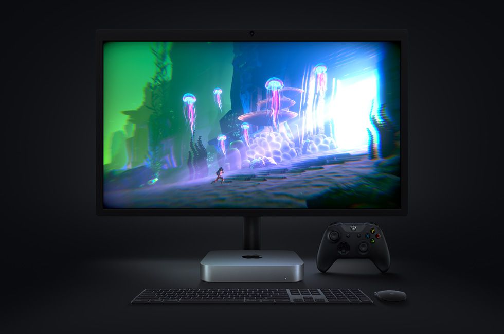 Nastavení Apple M1 Mac Mini s ovladačem, monitorem a myší a klávesnicí pro Xbox
