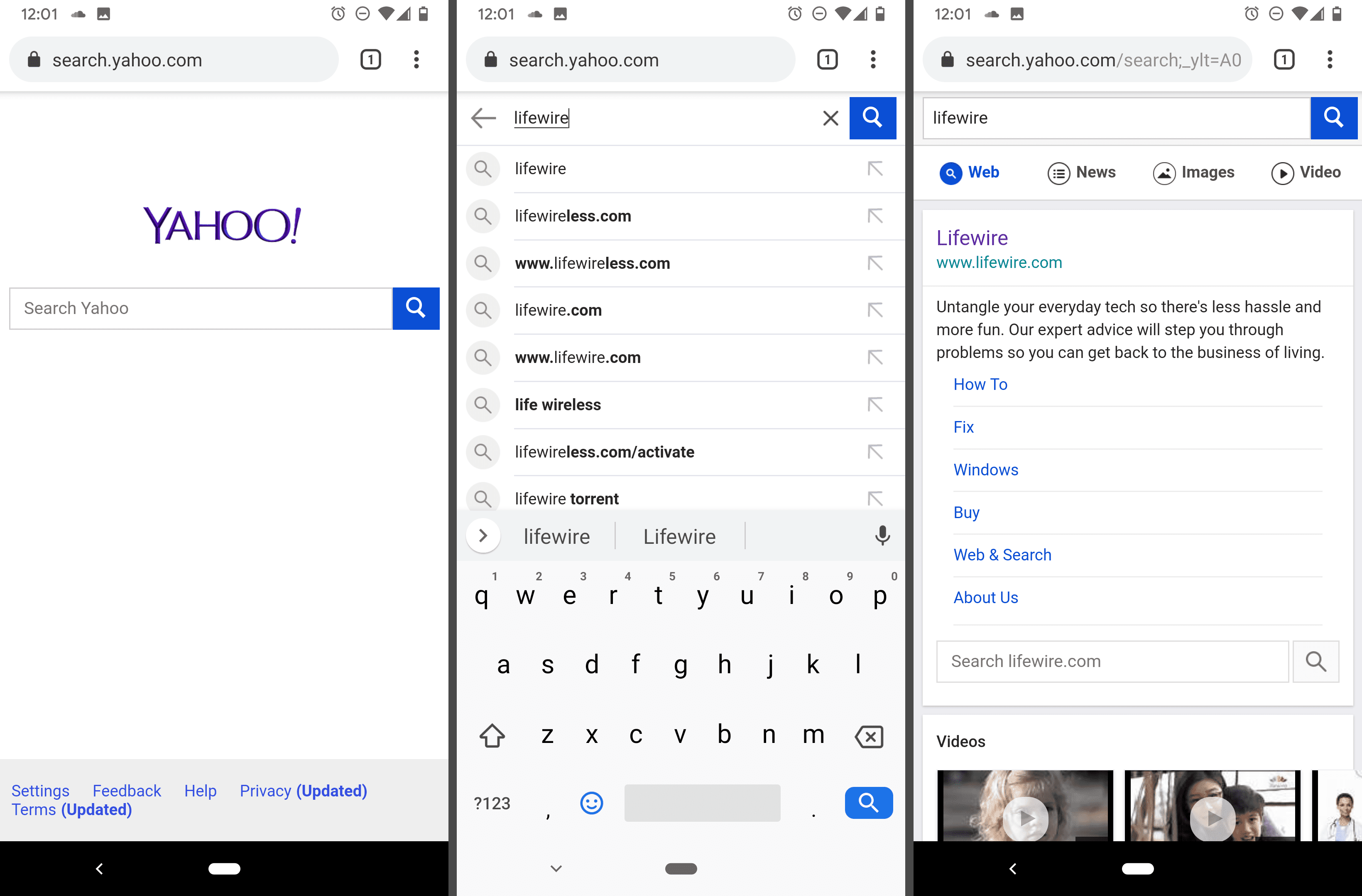 Mobilní vyhledávač Yahoo pro Android