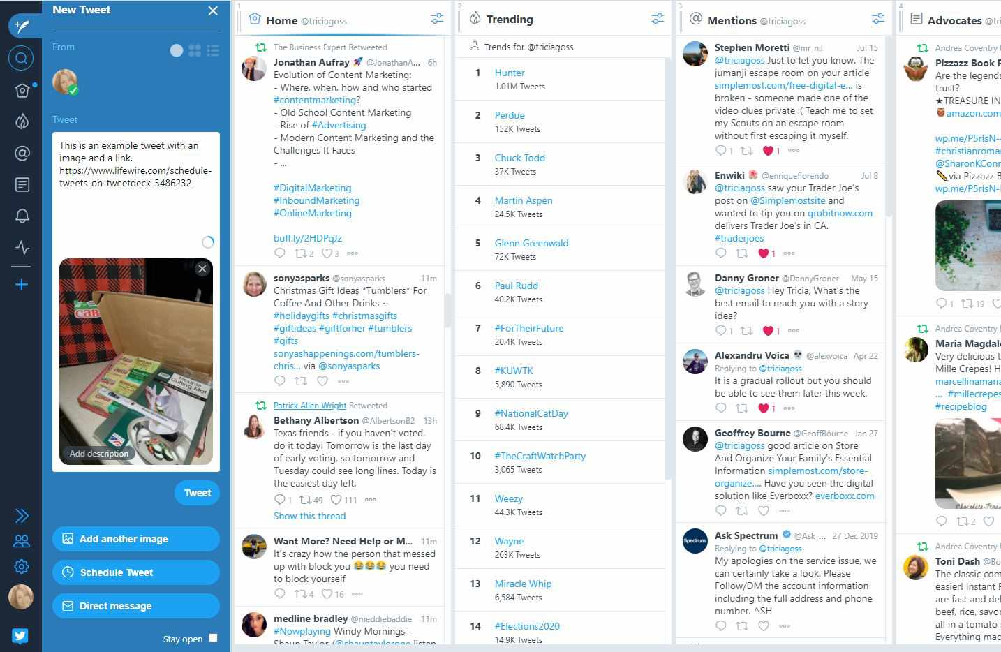 Příklad tweetu s obrázkem a odkazem v TweetDecku