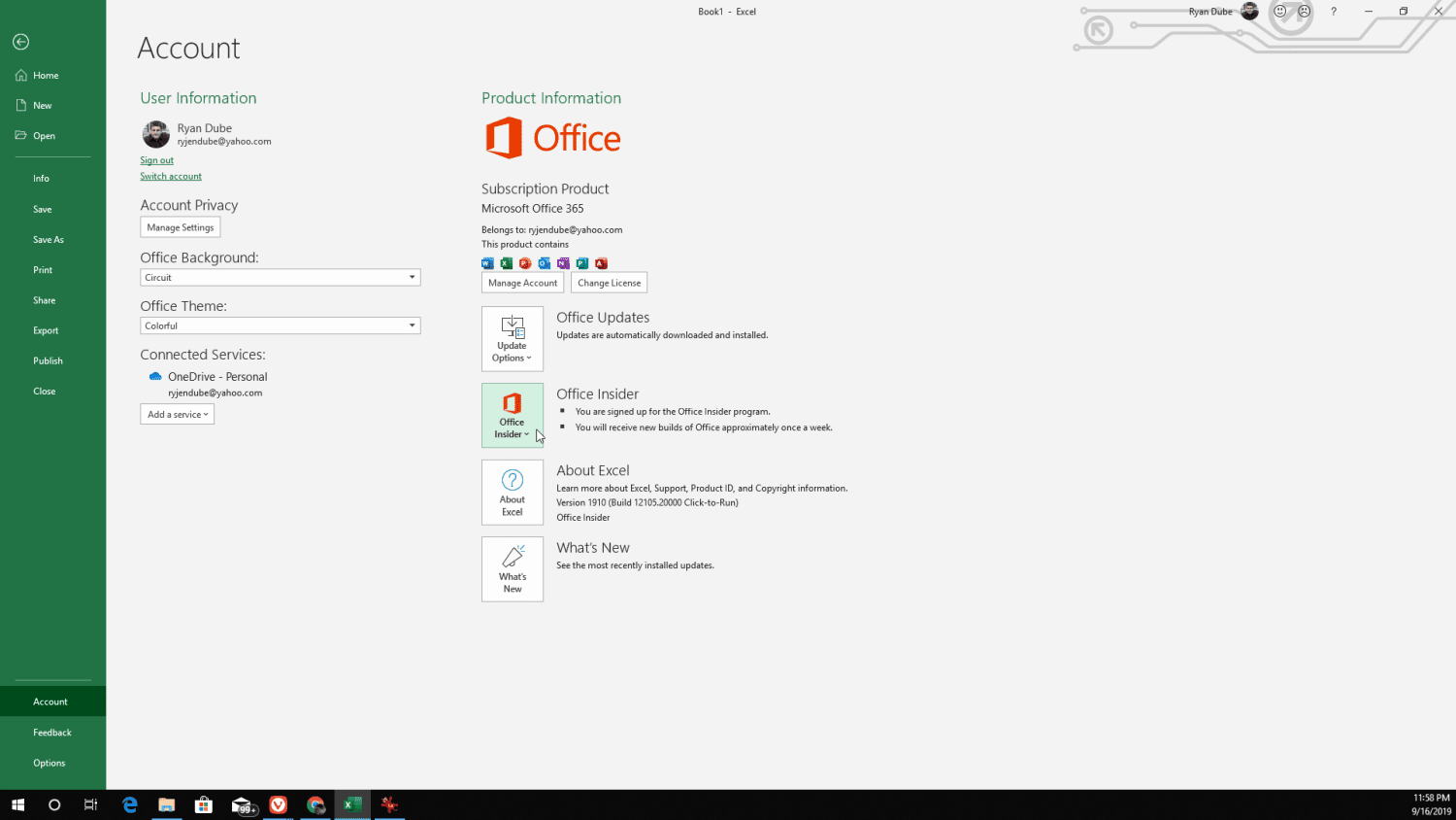 Screenshot připojení k Office Insider