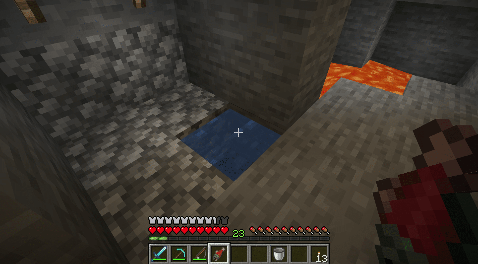 Screenshot z podzemního rybolovu v Minecraftu.