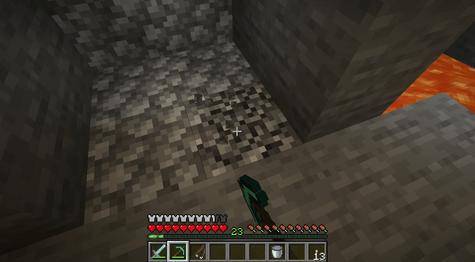 Screenshot z těžby v Minecraftu.
