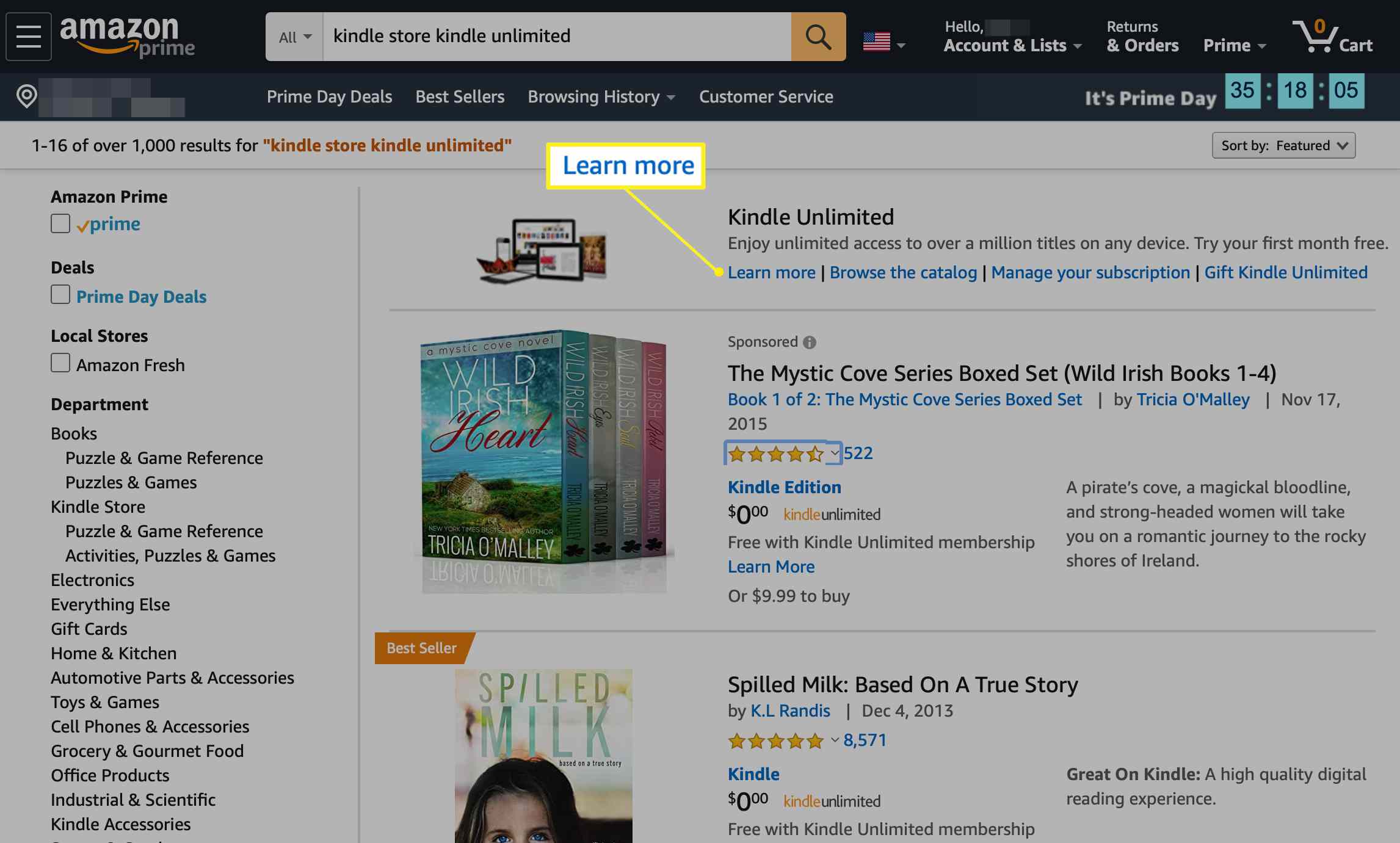 Amazon.com s Další informace vybrané v sekci Kindle Unlimited