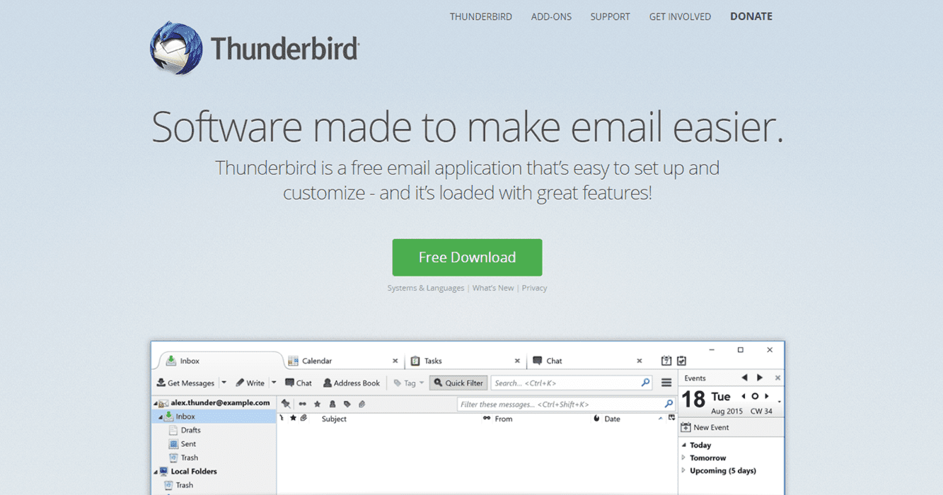 Bezplatný e-mailový klient Mozilla Thunderbird