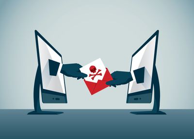 Ilustrace představující malware přenášený z jednoho počítače do druhého