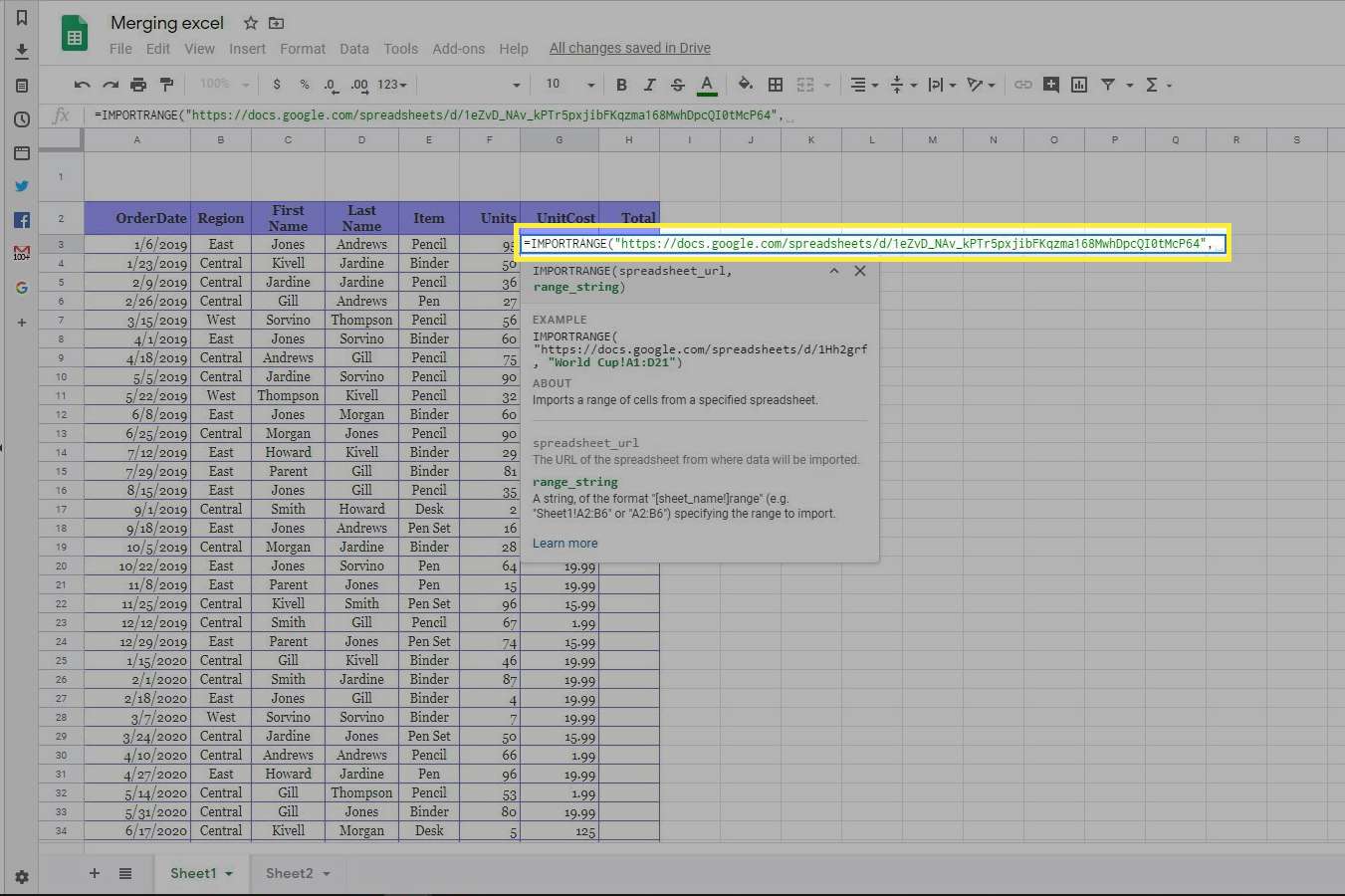 Zadání spreadsheet_url do funkce IMPORTRANGE