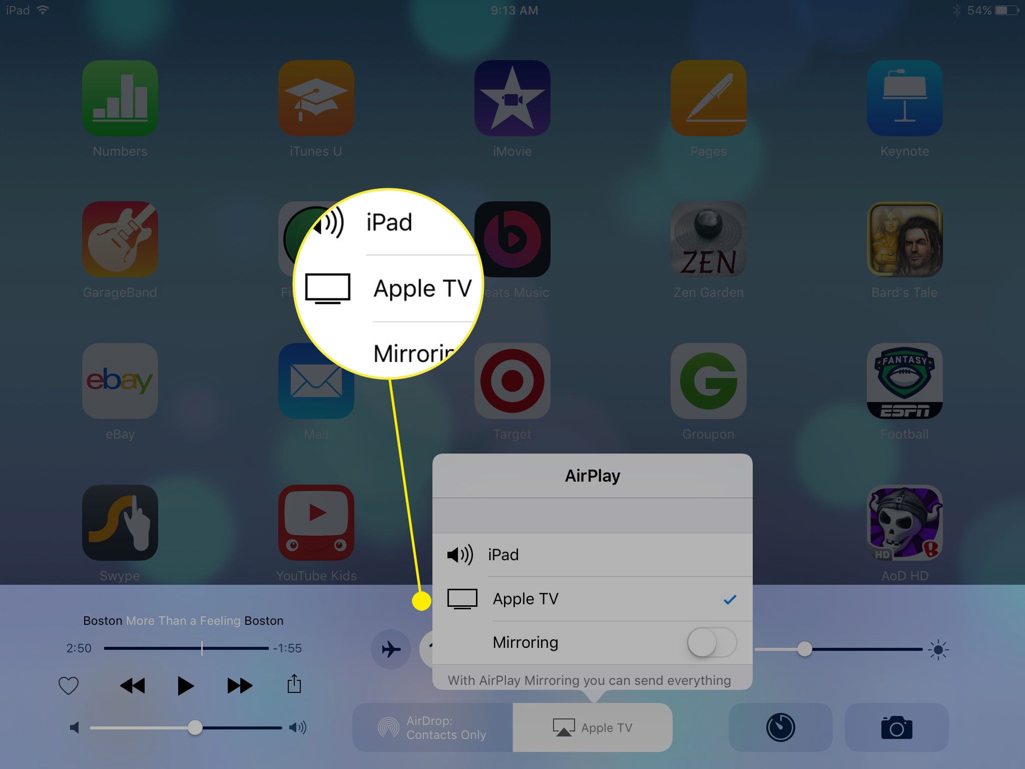 airplay na obrazovce iPadu